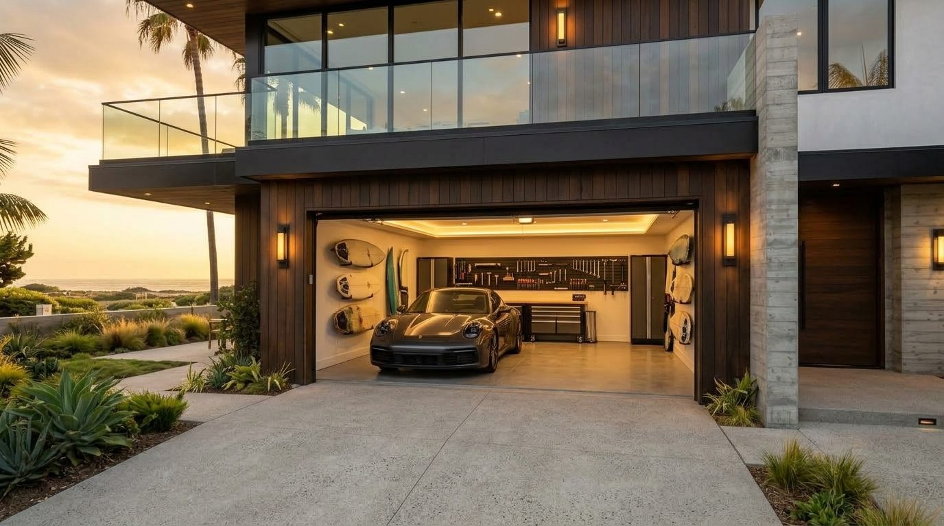 Horizon Garage Door Repairs White Garage Door Gliding Open Revealing Warm Illuminated Interior